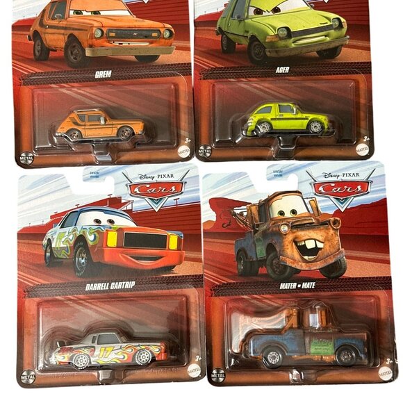 Set of 4 Disney Pixar Cars Die-Cast Metal - Acer Gremlin Mater Darrell Cartrip - Picture 1 of 8